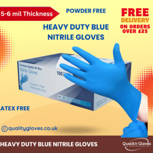 Blue Heavy Duty Strong Disposable Nitrile Examination Gloves Medical- Food – Mechanical – Industrial - Hair & Beauty – Janitorial - Powder free - Latex Free (Box of 100 gloves)