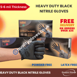 Heavy Duty Nitrile Gloves - Black, Powder-Free, Latex-Free, Medical, Industrial, Food Safe