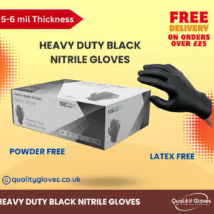 Heavy Duty Strong Disposable Black Nitrile Examination Gloves, Premium Quality| Medical | Mechanical | Industrial | Hair & Beauty | Food | Janitorial | Powder Free| Latex Free (Box of 100 gloves)