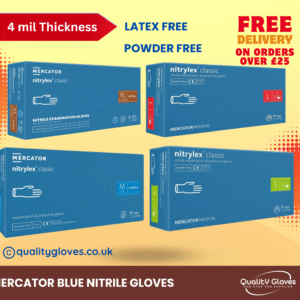 Nitrylex Classic Blue Nitrile Gloves Examination Gloves Powder Free – Medical, Healthcare, Care, Food, Mechanical, Hair & Beauty, Care, Industry, Cleaning (Box of 100 gloves)