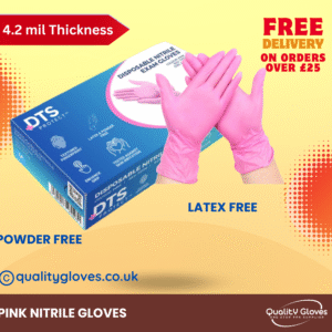 Premium Disposable Pink Nitrile Examination Gloves | Medical | Industrial | Hair, Beauty | Food | Janitorial |Powder Free| Latex Free, (Box of 100 gloves)