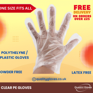 Clear Disposable Polyethylene Plastic Gloves for Food handling, Cleaning, Cooking, Food Counters, Crafting, Hair Colouring, Sanitary, Multipurpose, Powder & Latex Free - One Size Fits Most - 100 Gloves per pack