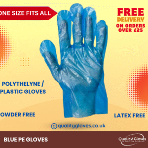 Light Blue Disposable Polyethylene Plastic Gloves for Food handling, Cleaning, Cooking, Food Counters, Crafting, Hair Colouring, Sanitary, Multipurpose, Powder & Latex Free - One Size Fits Most -100 Pack