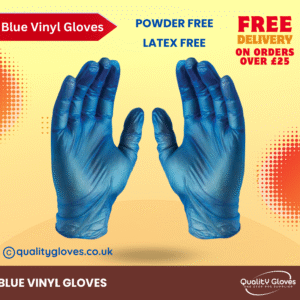 Blue Vinyl Examination Gloves, Powder Free & Latex Free. Food, Care, Light Industry work, Hair & Beauty, Janitorial (Box of 100 gloves)