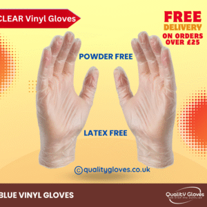 Clear Vinyl Examination Gloves, Powder Free & Latex Free. Food, Care, Light Industry work, Hair & Beauty, Janitorial (Box of 100 gloves)