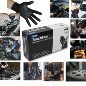 Touchflex Black Heavy Duty Strong Disposable Nitrile Examination Gloves, Premium Quality| Medical | Mechanical | Industrial | Hair & Beauty | Food | Janitorial | Powder Free| Latex Free (Box of 100 gloves) (Copy)