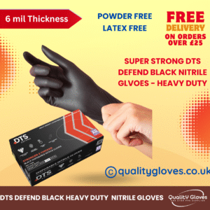 DTS Defend Black Nitrile Gloves - Disposable Gloves Box of 100 - Super Strong Heavy Duty Black Gloves - PPE Gloves - Free from Latex Gloves