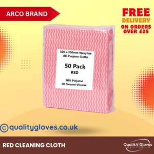50 Pack – ARCO’s All Purpose RED Cleaning Cloths Wave Lines– Dish Cloths| Home| Kitchen| Workshop| Takeaways| Restaurants| Office| DIY Household cloth Towels