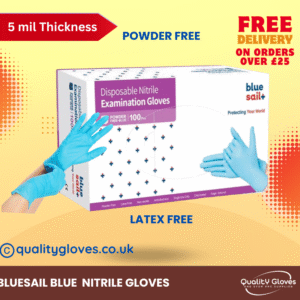 Bluesail STRONG 100 Disposable Blue Nitrile Examination pf Gloves, Premium |Medical |Industrial |Hair, Beauty |Food |Cleaning |Powder & Free-1 Box of 100 Gloves
