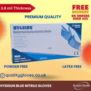 Hygisun Premium Quality Blue Nitrile Gloves Examination Gloves Powder Free – Medical, Healthcare, Care, Food, Mechanical, Hair & Beauty, Care, Industry, Cleaning